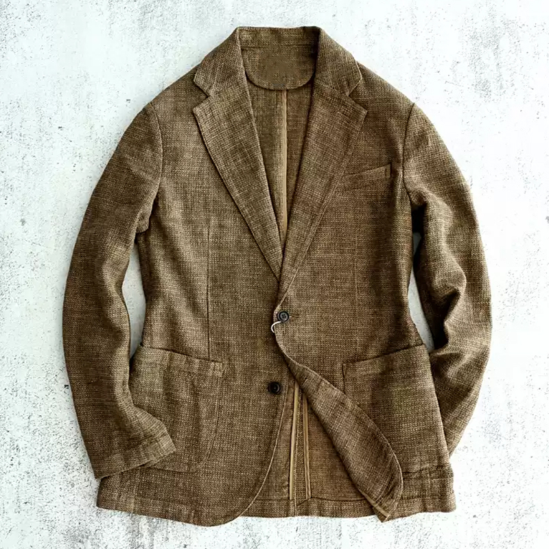 Men's Brown Vintage Textured Linen Blazer