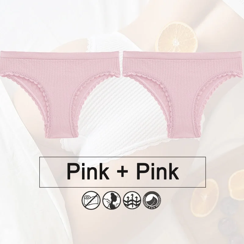 2PCS/Set Lace Panties Seamless Underwear Female Lingerie Women Panties Twist Pattern Underpants Sexy Briefs Thong Tanga Intimate