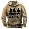 💥 2025 Hot Sale!Mens Western Fleece Jacket Cowboy Bull Head Print Pullover 1/4 Zip Up Stand Collar Country Sweatshirts Western Gifts For Men With Pocket
