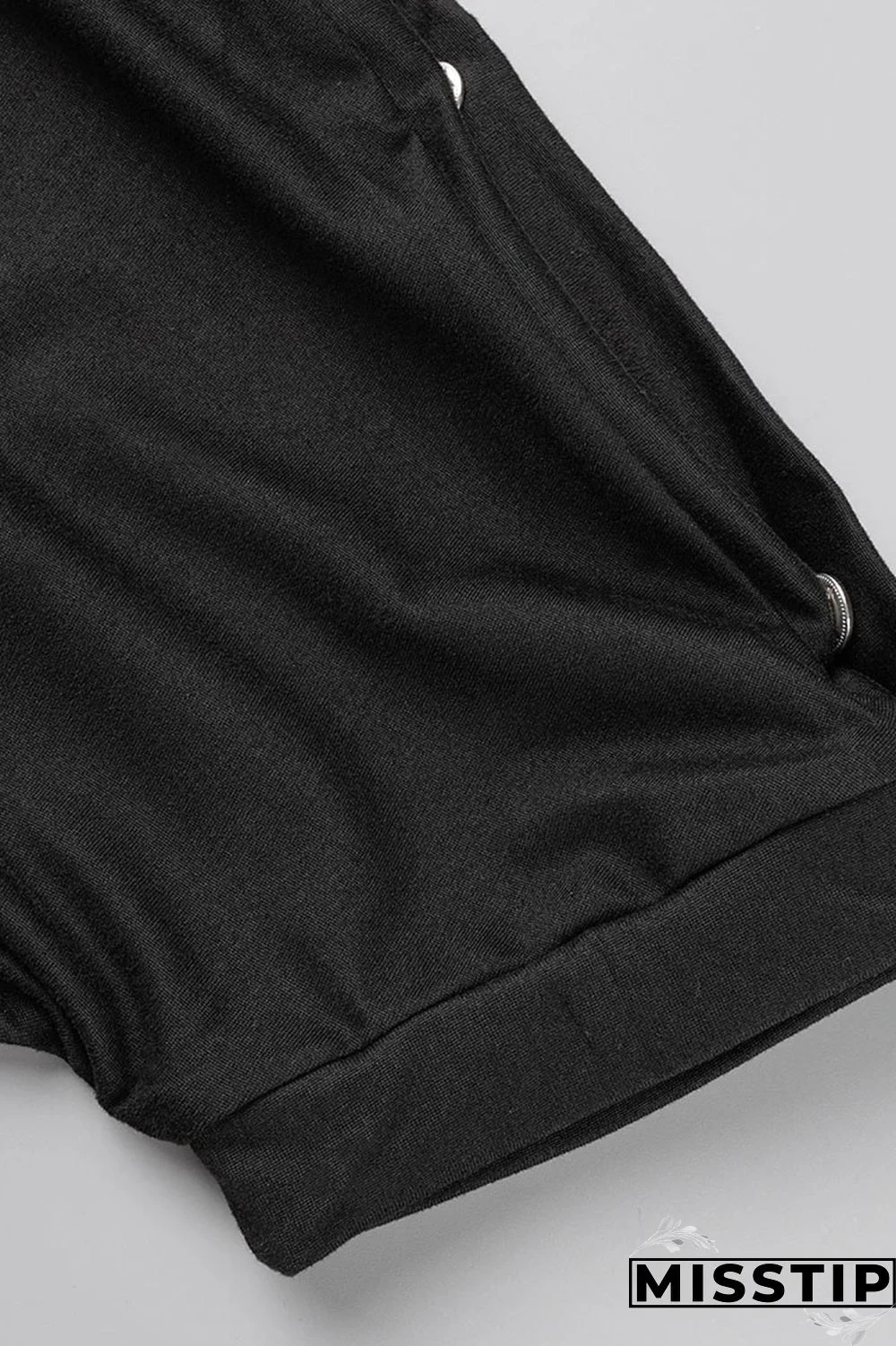 Black Casual Solid Patchwork Oblique Collar Short Sleeve Two Pieces