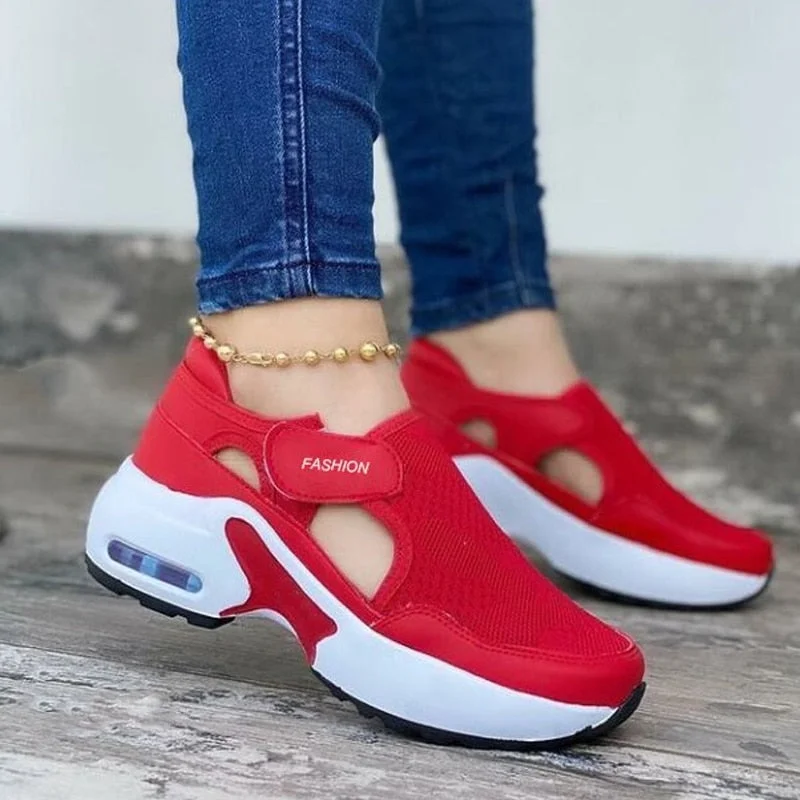 2021 Women Red Sneakers Ladies Air Cushion Shoes Woman Mesh Sneakers Female Breathable Flats Increase Womens Casual Shoes