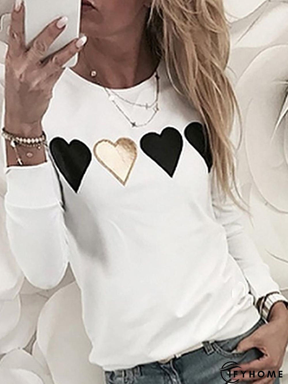 Long Sleeve Basic Crew Neck Geometric Sweatshirts | IFYHOME
