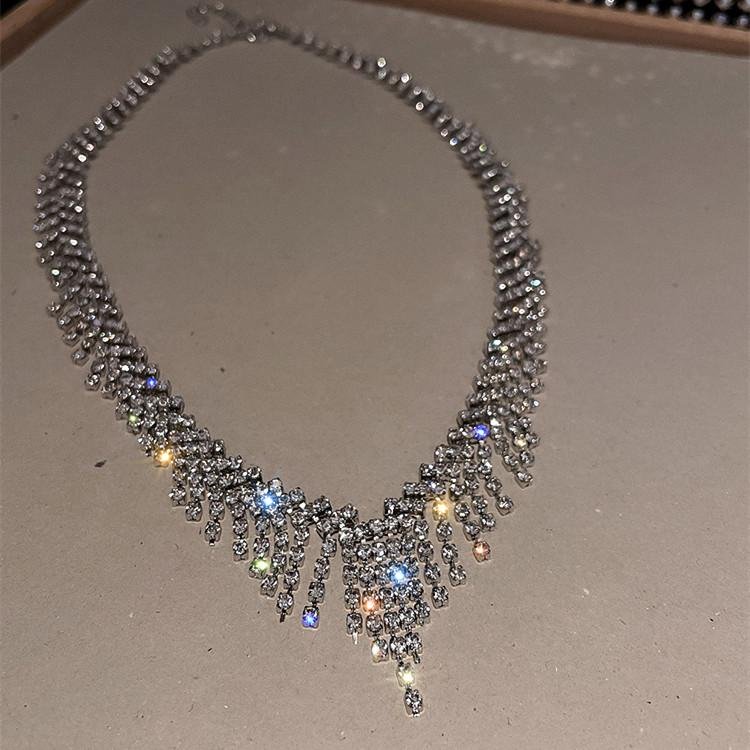 Geometric Tassel Crystal Choker Necklace