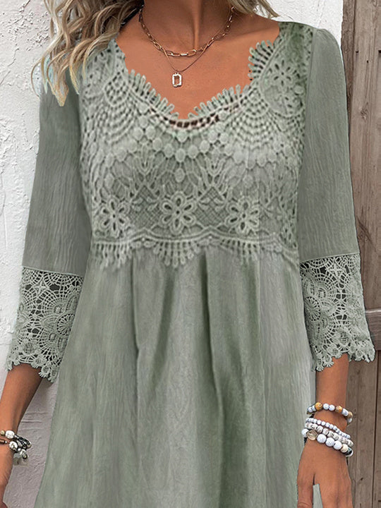 Women Half Sleeve V-neck Solid Color Dress