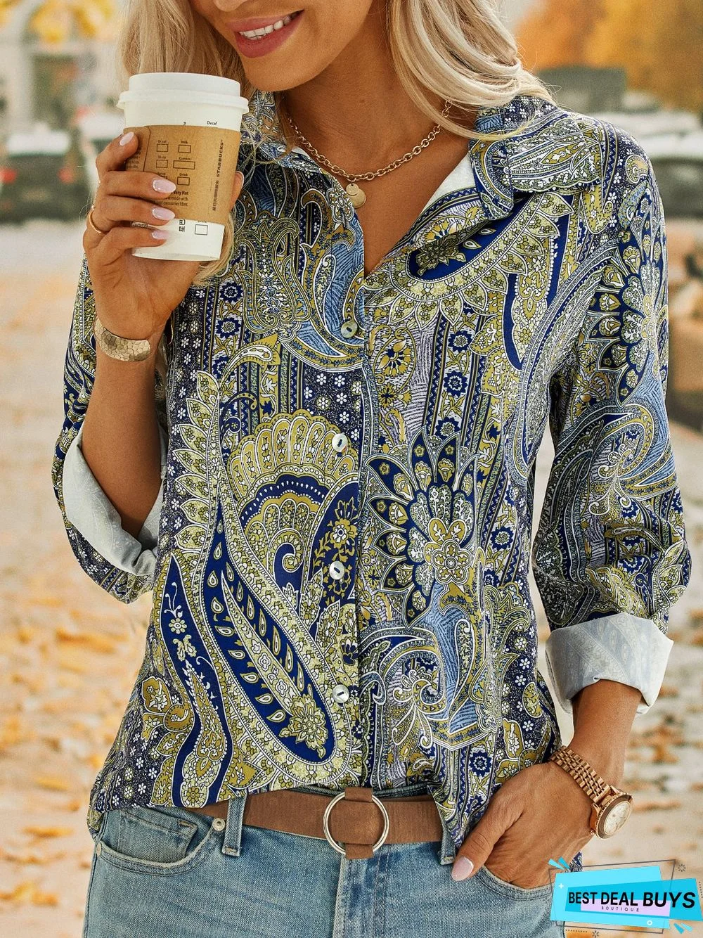 Shirt Collar Paisley Vintage Blouse