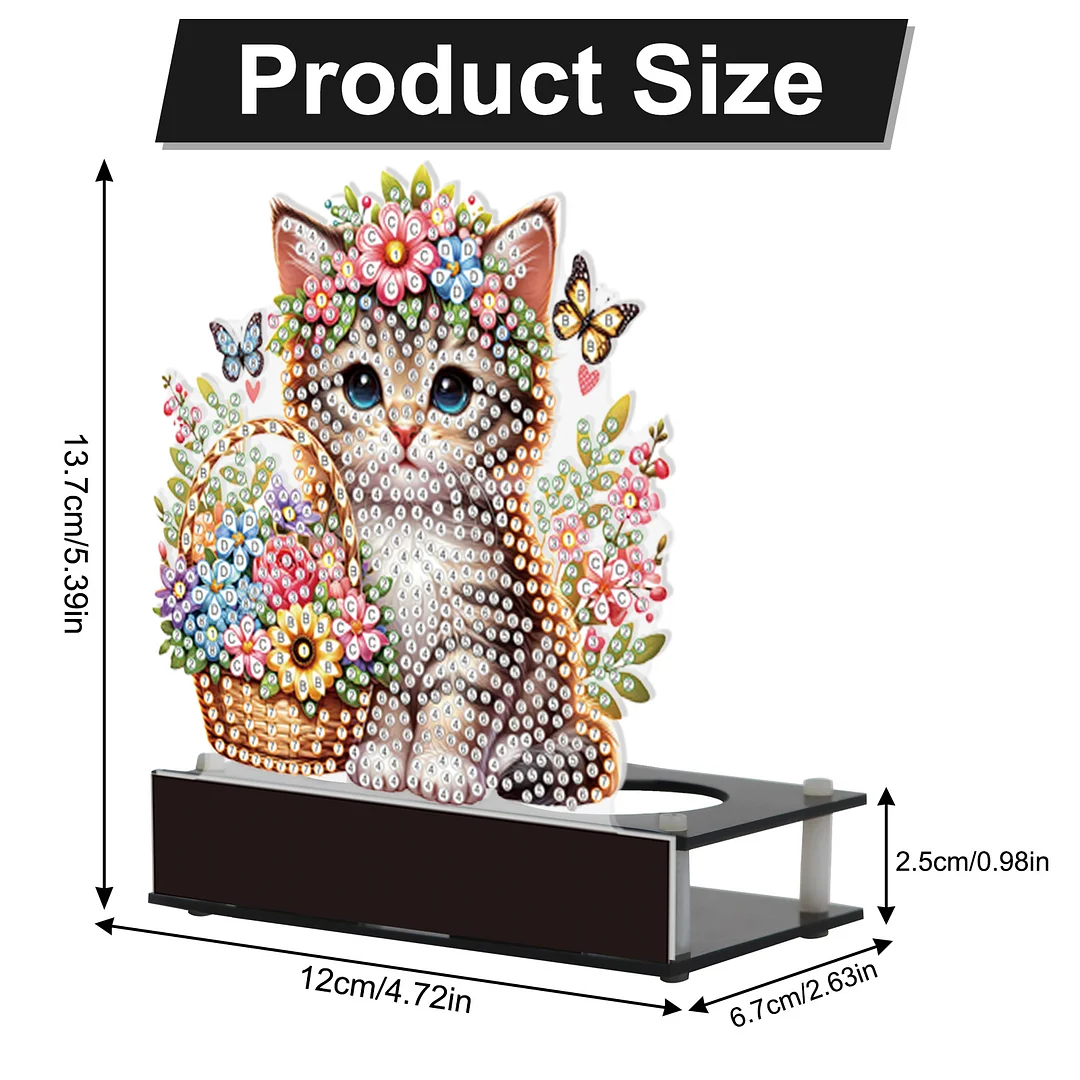 5D DIY Flower Cat Diamond Art Mini Candle Holder for Aromatherapy Art Crafts