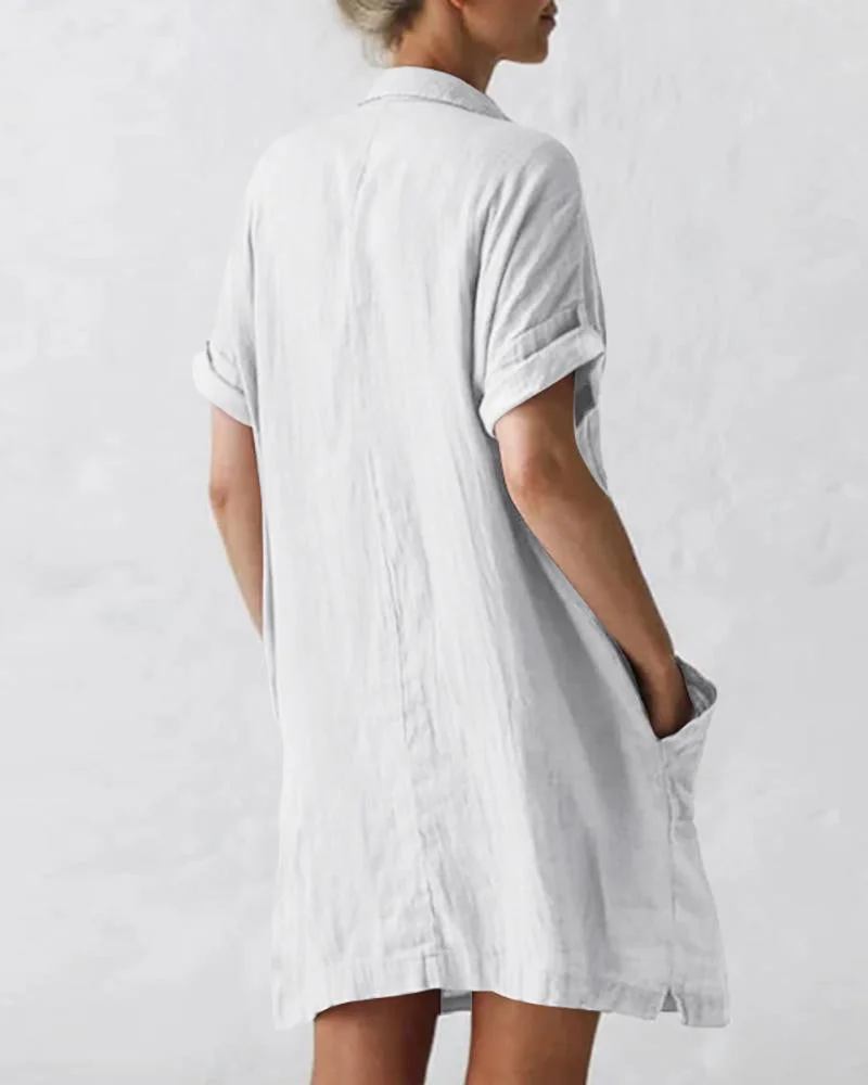 Solid Color Short Sleeve Pocket Dress