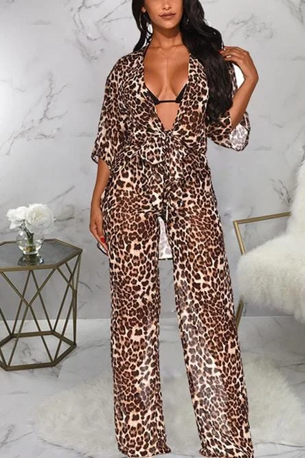 Fashion Print Wide-Leg Leopard Two-Pieces Set