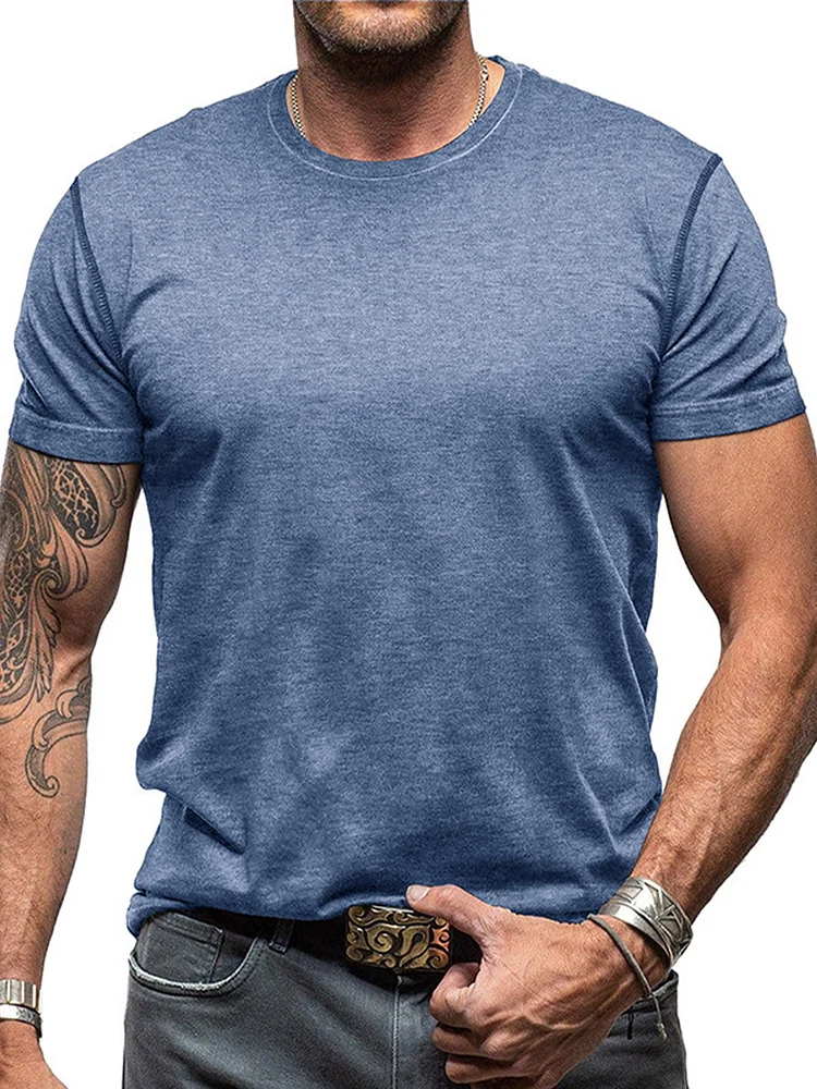 Men's round neck solid color short sleeve T-shirt