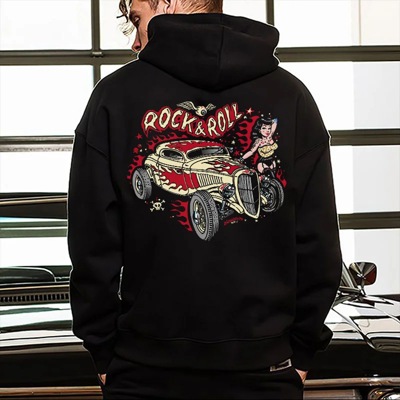 ROCK&ROLL Sexy Lady Classic Car Print Men's Hoodie