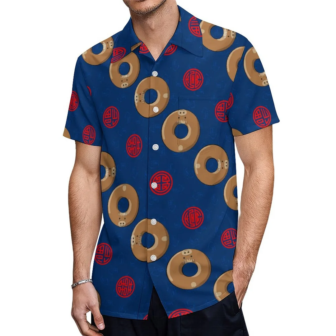 Chinese Zodiac Horse Rabbit Doughnut Hawaiian Shirt Mens Button Down Plus Size Tropical Hawaii Beach Shirts