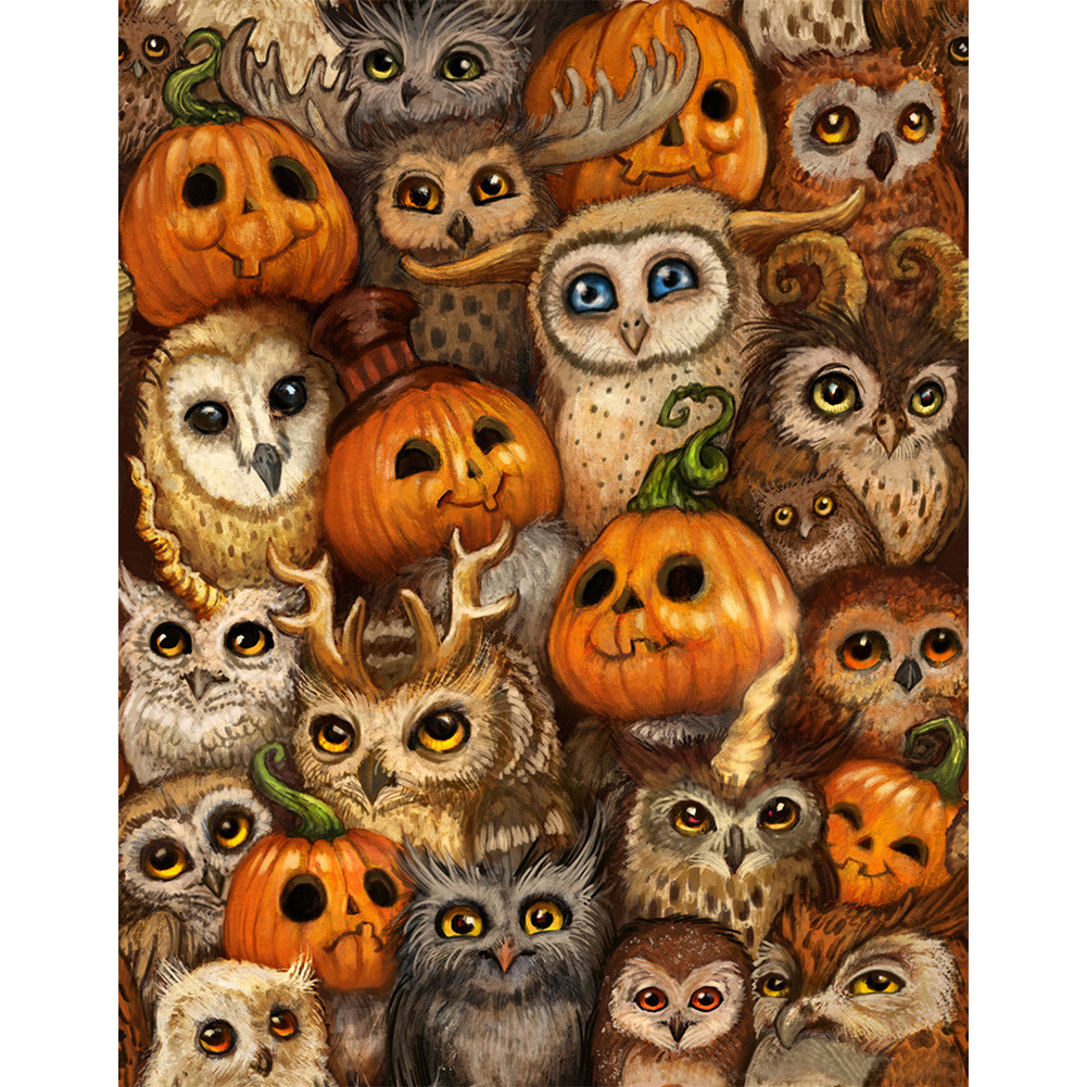 

30*40CM - Crystal Round Drill Diamond Painting - Pumpkin Head Owl, 501 Original