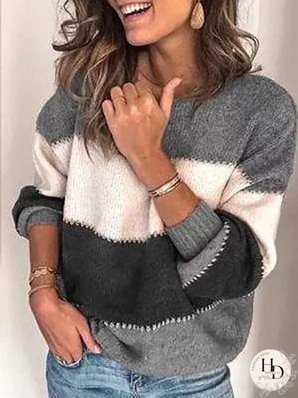 Casual Striped Knitted Sweater for Women