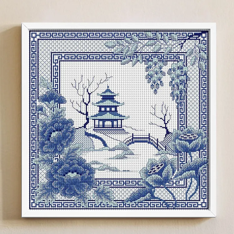Joy Sunday Orchid Porcelain Scenery 14CT Stamped Cross Stitch 40*40CM
