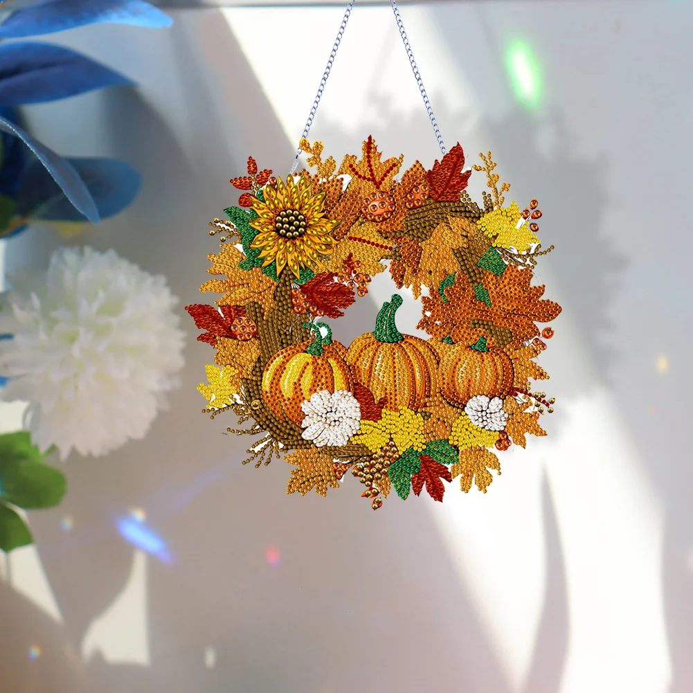 DIY Autumn Pumpkin Acrylic Single Side Special Shaped Diamond Painting Wreath Ornament