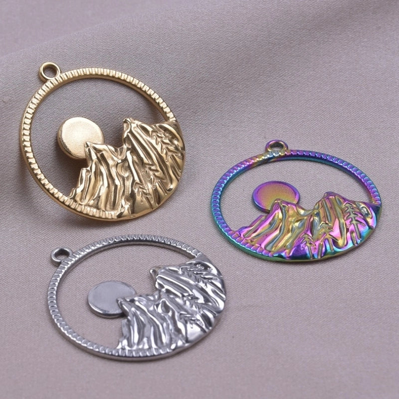 1 Piece 28*25mm Hole 1~1.9mm 304 Stainless Steel 18K Gold Plated Geometric Mountain Pendant