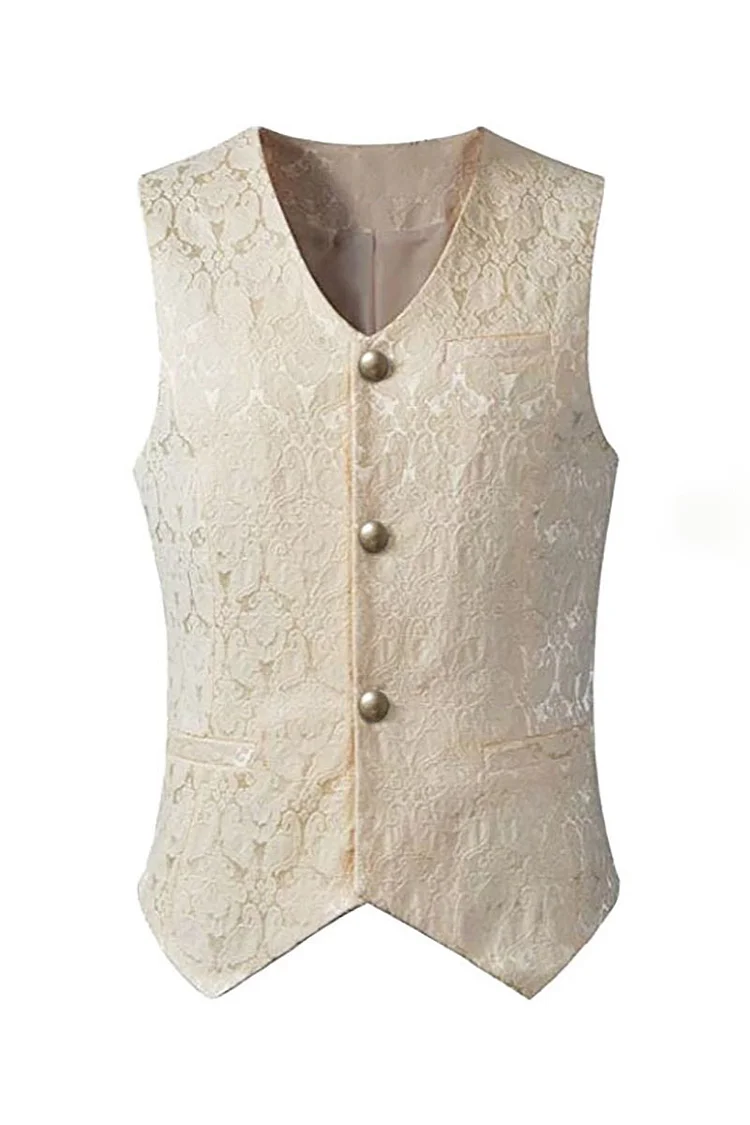 Vintage Floral Jacquard Vest With Pocket