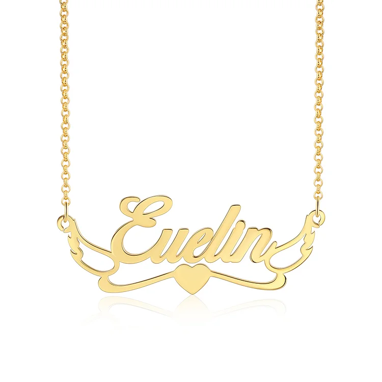 Personalized Heart Name Necklace with Wings S925 Sterling Silver