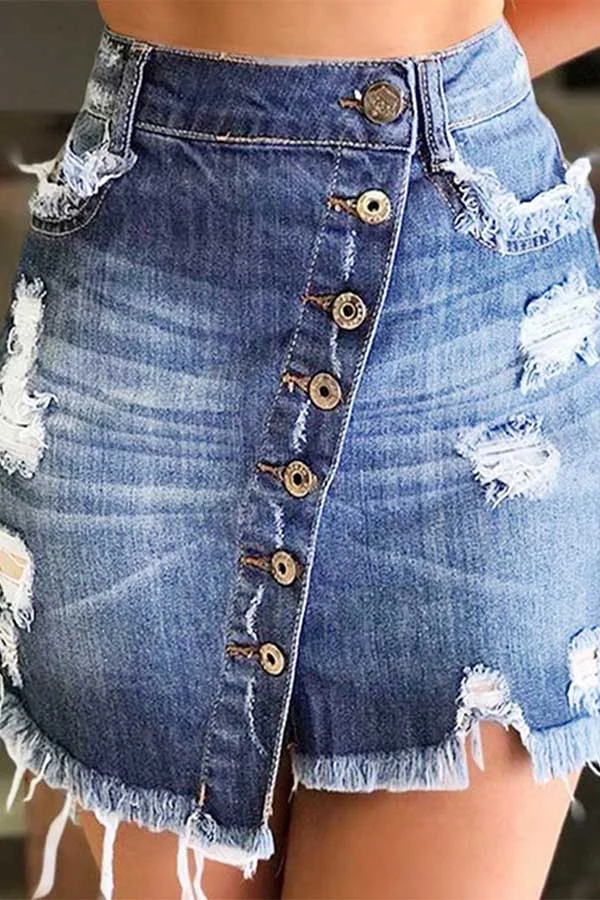 Womens Single Breasted Hip Denim Short Skirt-Fashion-Allyzone
