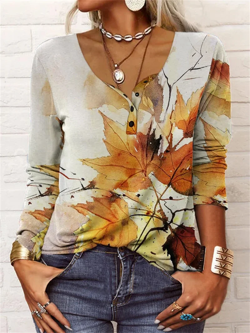 Autumn Leaves Button Women's T-shirt