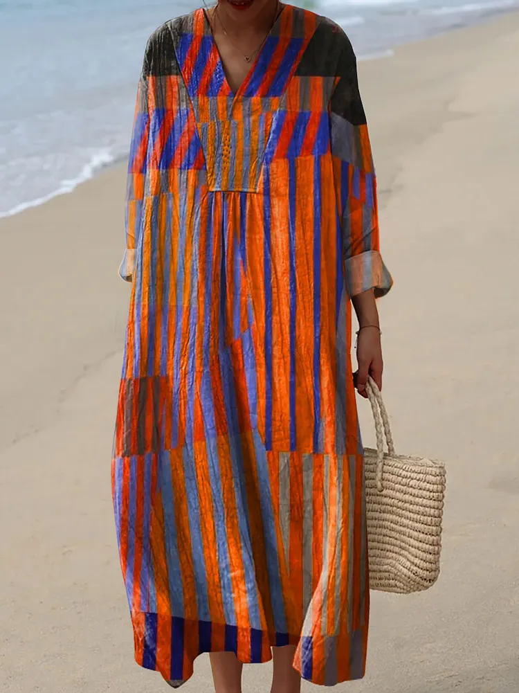 Women's Vintage Abstract Geometry Art Print Dress