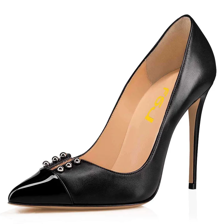 Black Classic Pointy Toe Stiletto Heels Pumps Office Heel |FSJ Shoes
