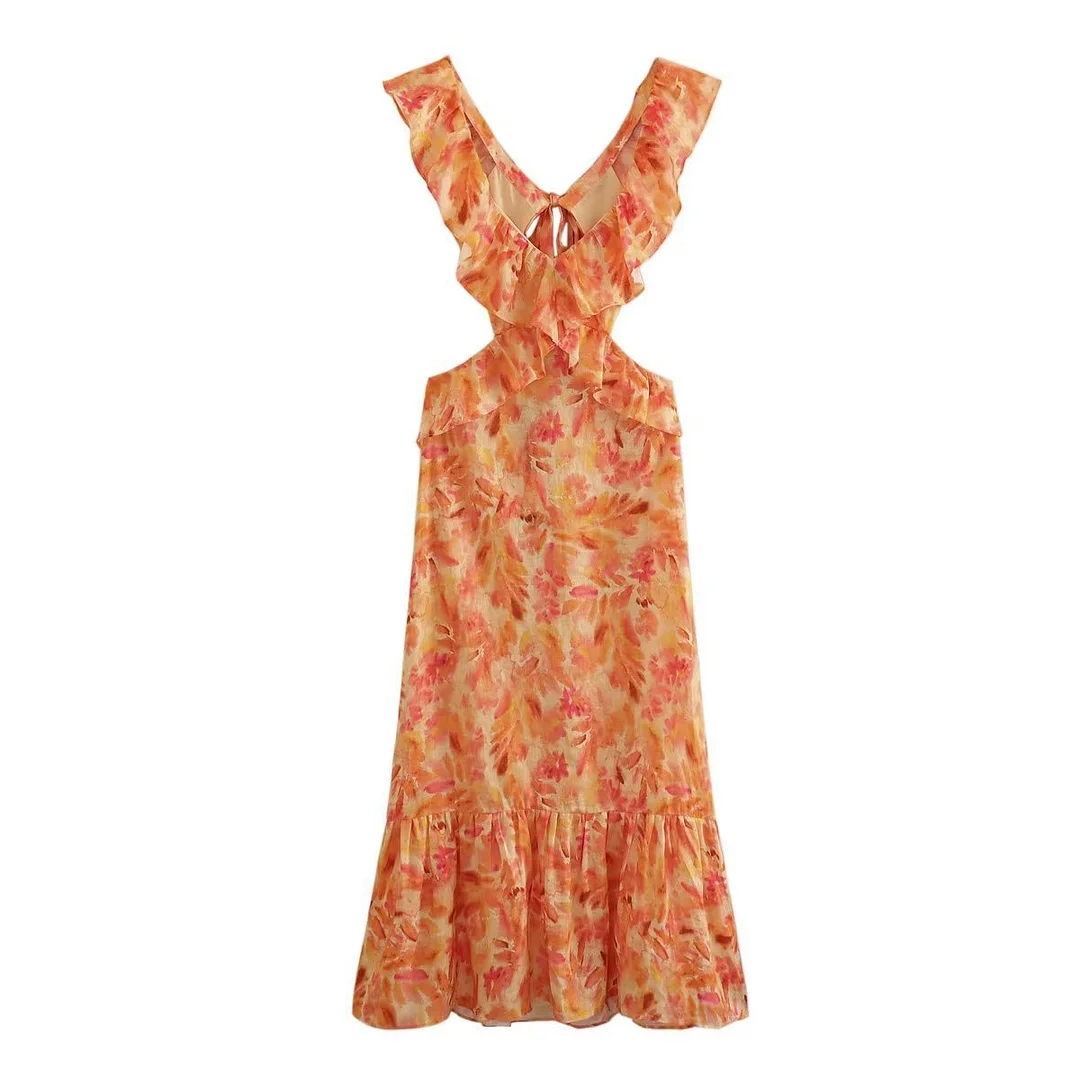 Woherb Woherb Dress 2024 Summer New Design Sense Niche Cross Flounce Print Dress Woman-Outfit Ideas