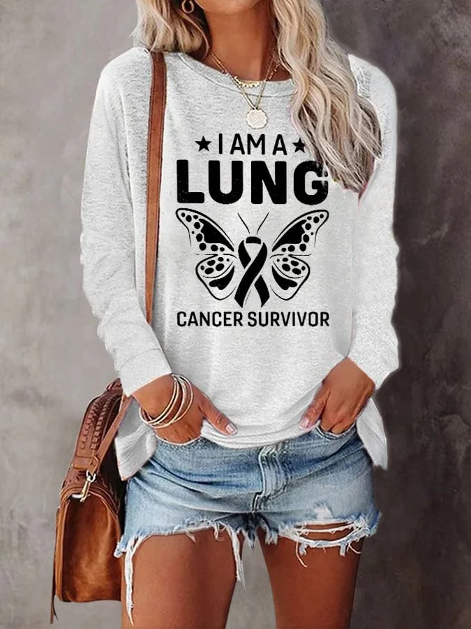 Women's I Am A Lung Cancer Fighter Printed Long Sleeve T-Shirt socialshop