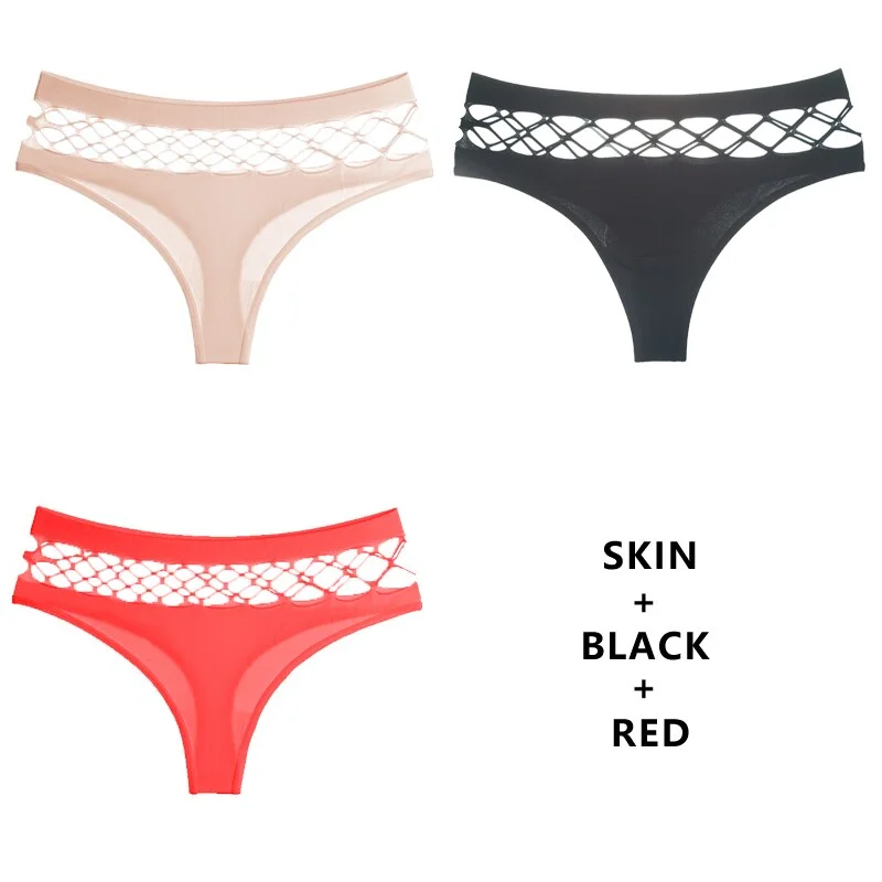 CINOON 3Pcs/Lot Hollow Out Lingerie Seamless Sexy Panties Women Elasticity Underwear Temptation Middle-waist G String Underpant