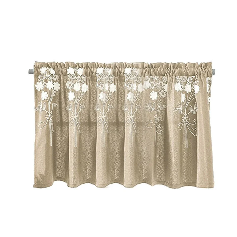 Short Sheer Curtains for Kitchen Living Room Half Curtain Cabinet Dust-proof Drapes Cafe Floral Drape Modern Home Decoration