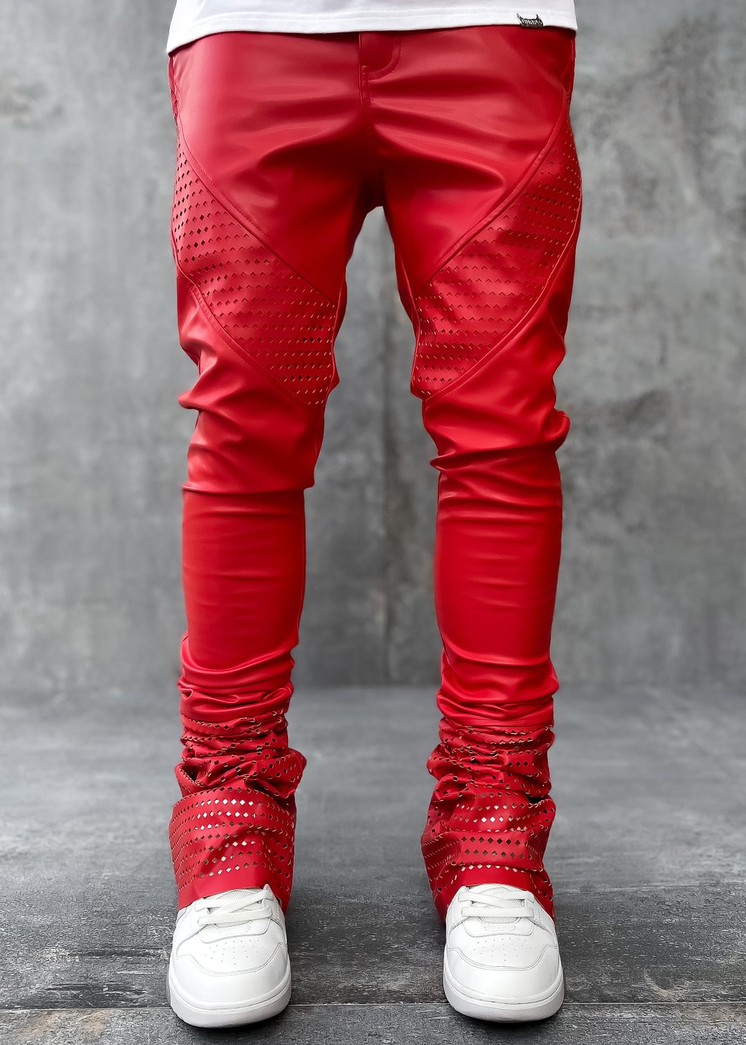 Crimson Red Stacked Leather Pant V2