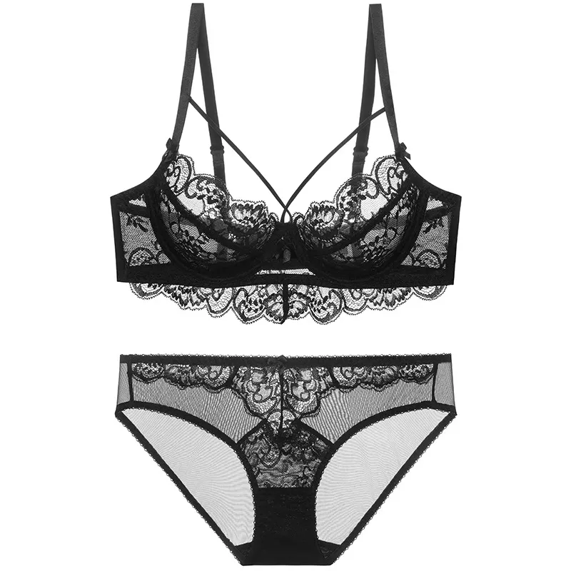 Churchf French Bra Large-Size Lady Lace Bow Girl Shoulder Strap Wearing Beauty Bra Underwear Set
