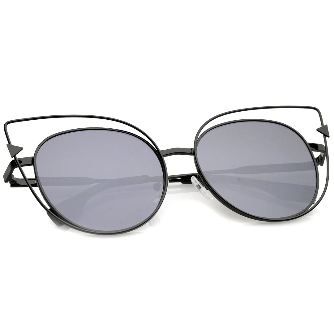 Oversize Metal Cutout Frame Arrow Accent Flat Lens Cat Eye glasses 57mm