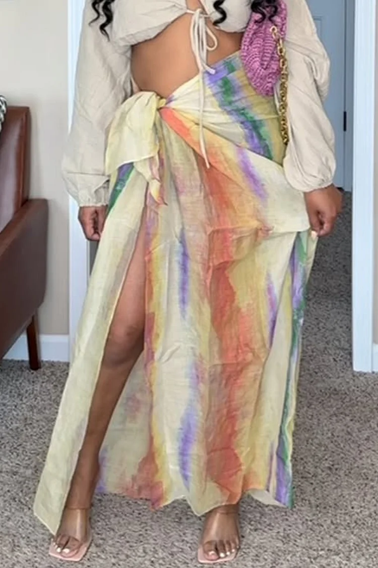 Plus Size Vacation Multicolor Casual Gradient Split Skirts [Pre-Order] 2024 - Xpluswear