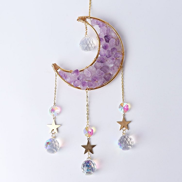 Amethyst Moon Suncatcher with Golden Rim Glass Diamond Hanging Ornament Crystal wholesale suppliers