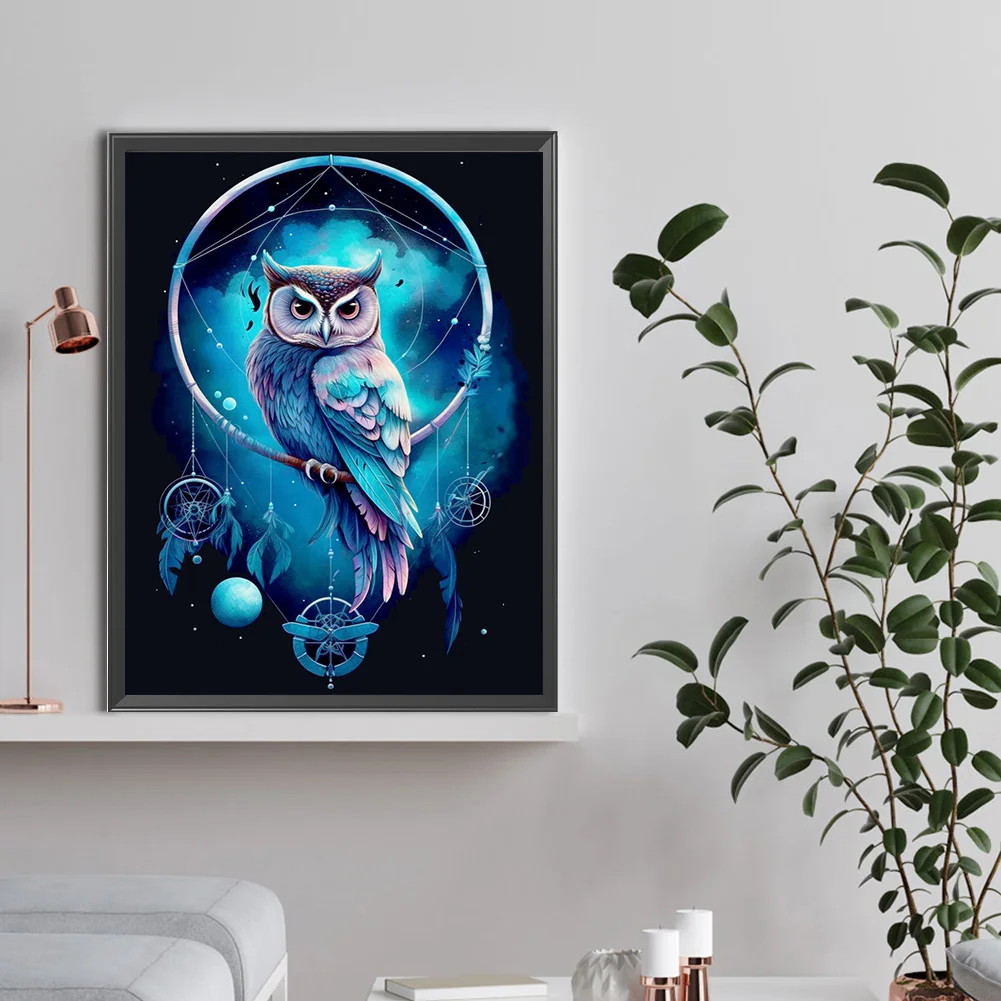 Diamond Painting - Full Round Drill - Owl Dreamcatcher(Canvas|30*40cm)
