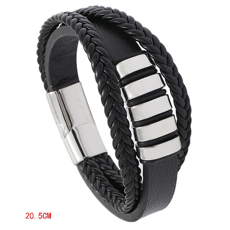 Men's Leather Bracelet Stainless Steel Woven Punk PU Bracelet