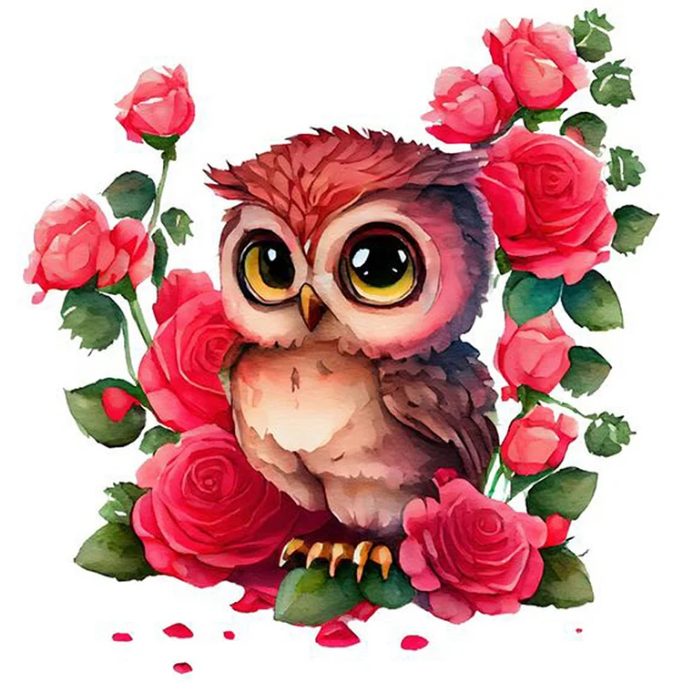 Full Round Diamond Painting - Pink Flower Owl 30*30CM