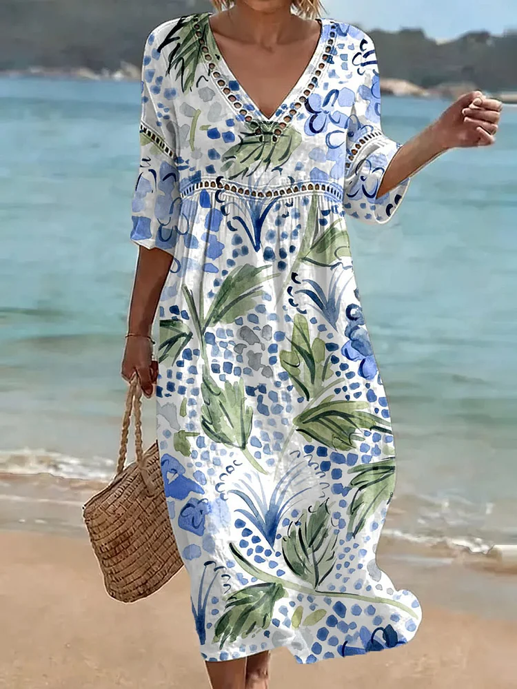 Women's Lace Floral Print Casual Dress