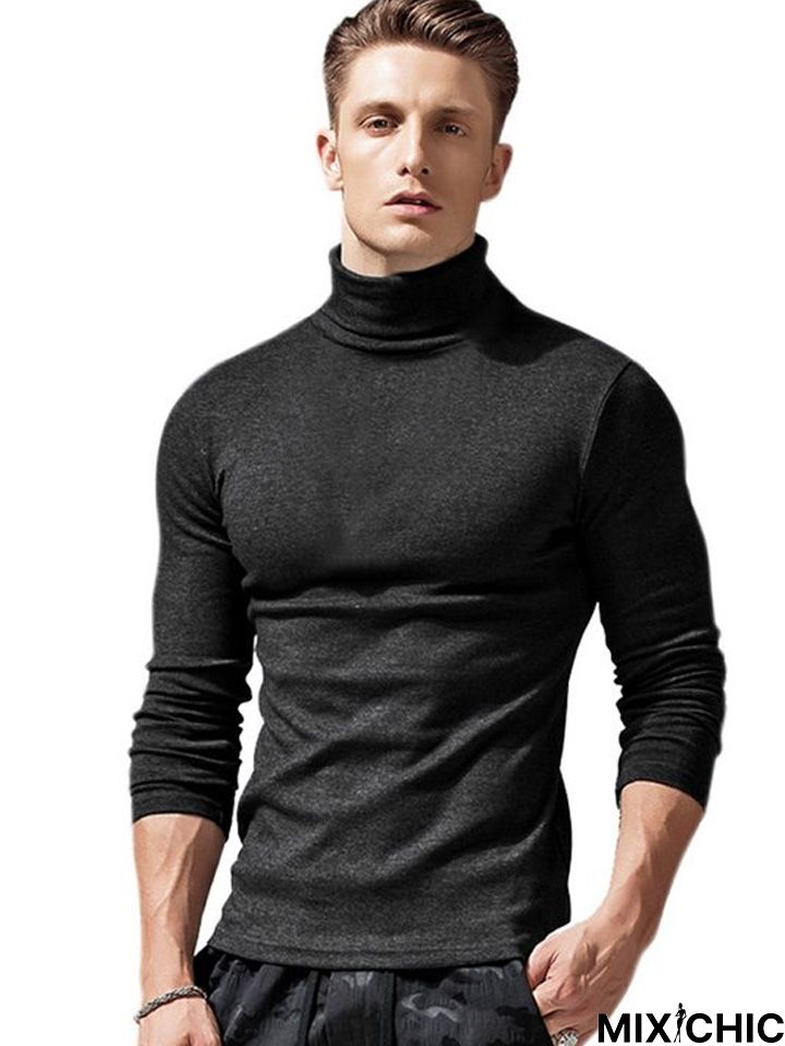 High Collar Bottom Shirt Long Sleeve T-Shirt Slim Man