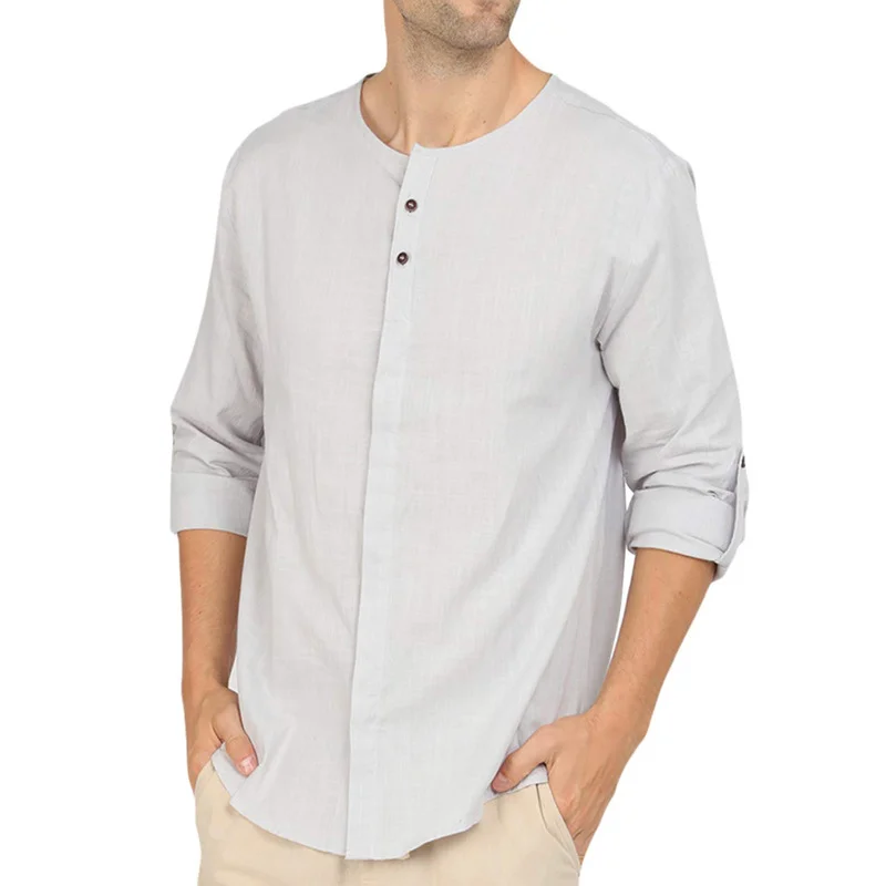Men's Cotton Linen Long Sleeve Button Retro Shirts