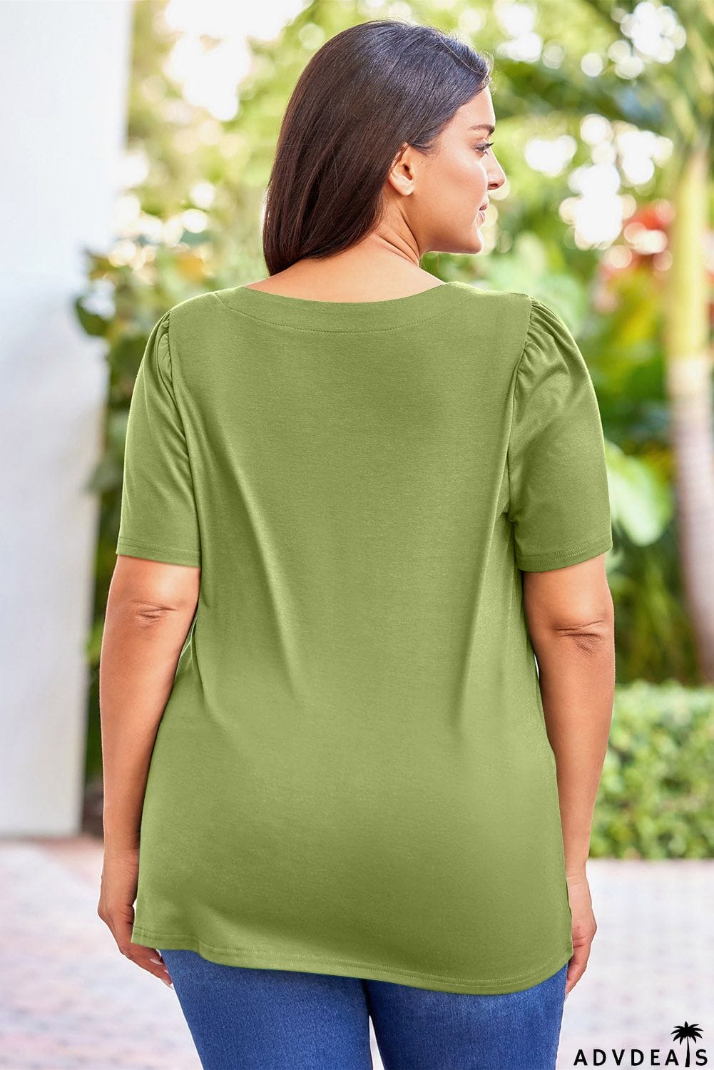 Plus Size Square Neck Puff Sleeve Tee