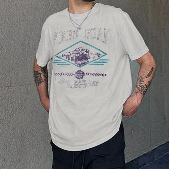 Men's Vintage Oversized PIKES PEAK Print T-Shirt