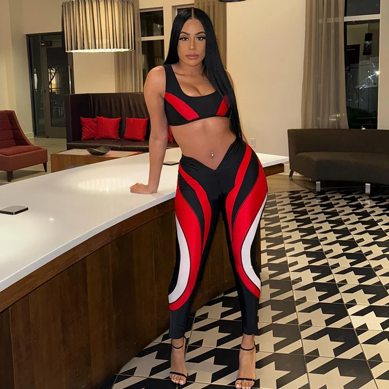 Uveng Uveng Women's Autumn And Winter Crash Striped Print Sports Tight Feet Tight Waist Leisure Pants