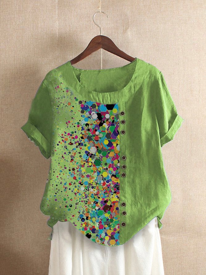 Green Casual Polka Dots Cotton-Blend Shirts & Tops