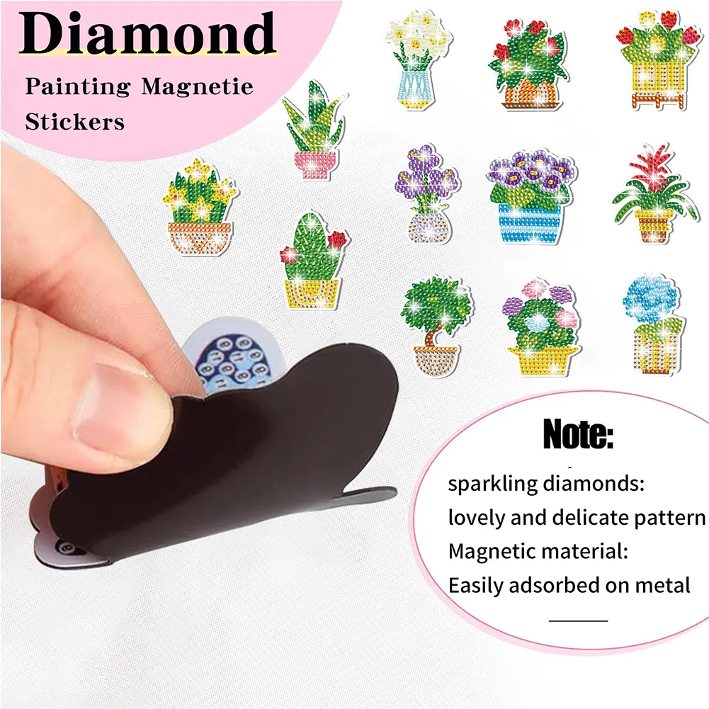 30Pcs DIY Plant Diamond Painting Fridge Magnet Fridge Stickers for Home Decor