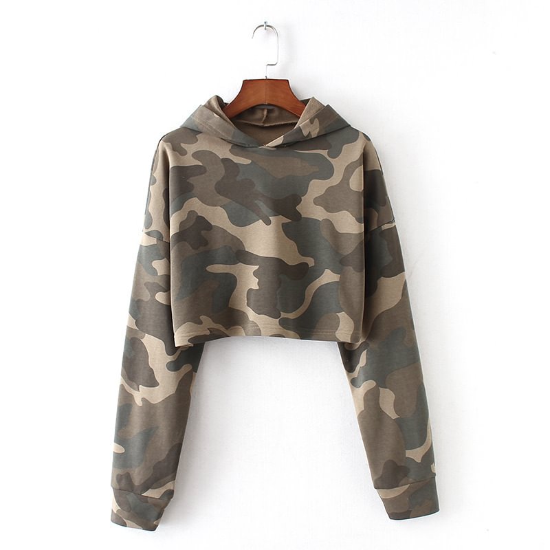 Women's Pullover Sweater Fashionable Camouflage Hooded Short Hoodie