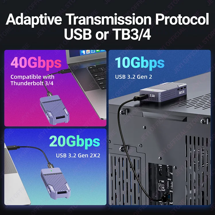 JEYI 40Gbps USB 4.0 M.2 NVMe SSD Enclosure M2 To Type-c 4.0 Solid