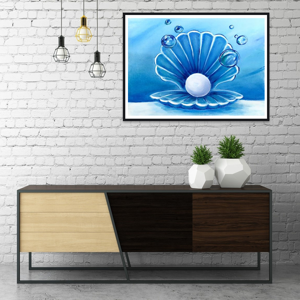 

(Multi-Size) Blue Seashell With Pearl - Square Drill Diamond Painting, 20*30cm, 501 Original