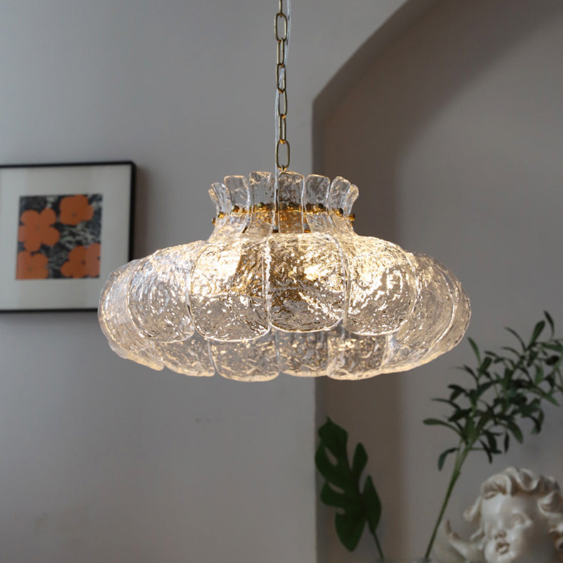 Traditional Vintage Round Floral Iron Glass 4-Light Pendant Light For Living Room